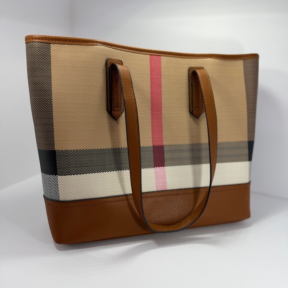 2 piece tote bags! Stylish Tan and Pink Checkered - Picture 6 of 11